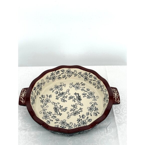 Temp-Tations Presentable Ovenware Floral Lace 9" Diam Pie Plate Scalloped Edges - Picture 1 of 5
